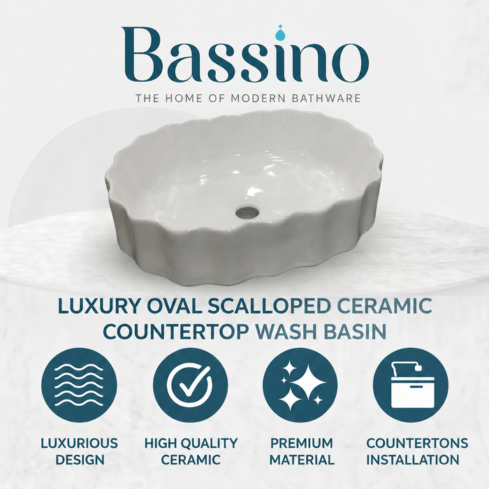 Bassino White Fluted Oval Countertop Wash Basin 