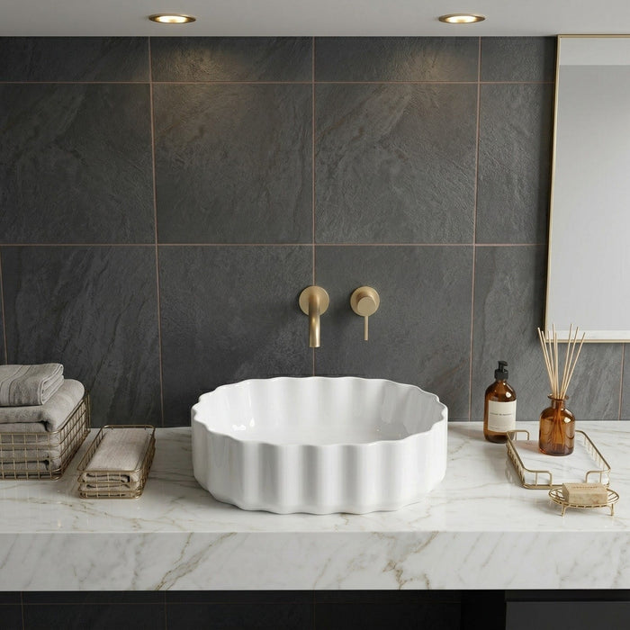 Bassino White Fluted Oval Countertop Wash Basin 
