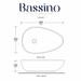 Bassino white marble pattern table top wash basin 560 × 355 × 130 mm with asymmetrical oval design for modern luxury bathroom countertops.
