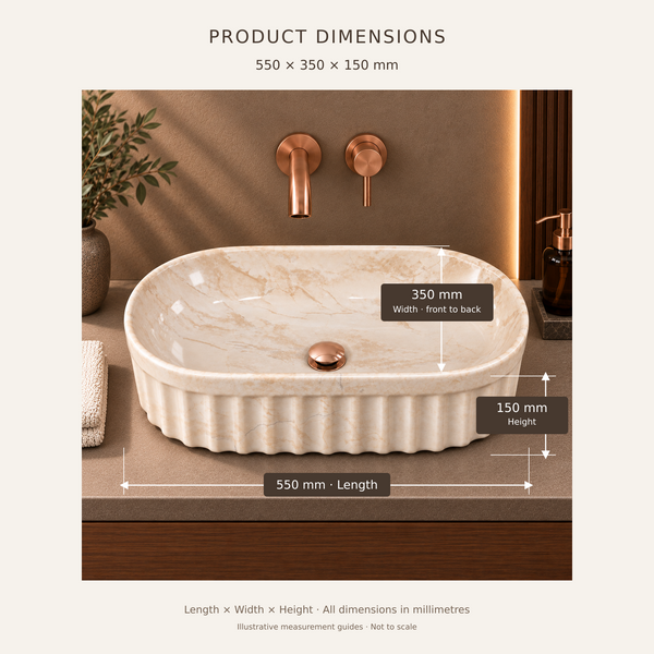 Beige Marble Ceramic Table Top Wash Basin – 22 × 14 × 6 Inch | Glossy Designer Countertop Basin