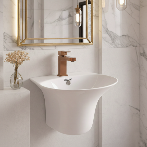 Bassino Berlin Wall Hung Wash Basin – Glossy Finish | Integrated Designer Basin 405×420×265 mm