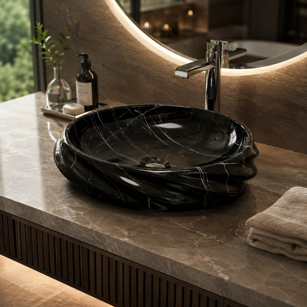 Black Glossy Ceramic Oval Countertop Wash Basin – (21" × 13" × 6" IN)
