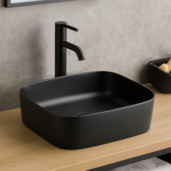 Bassino Modern Melamine Wash Basin | Stylish Countertop Wash Basin for Bathroom–400x320x110 mm Black