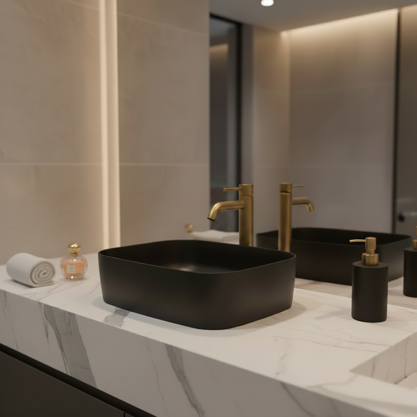 Bassino Modern Melamine Wash Basin | Stylish Countertop Wash Basin for Bathroom–400x320x110 mm Black