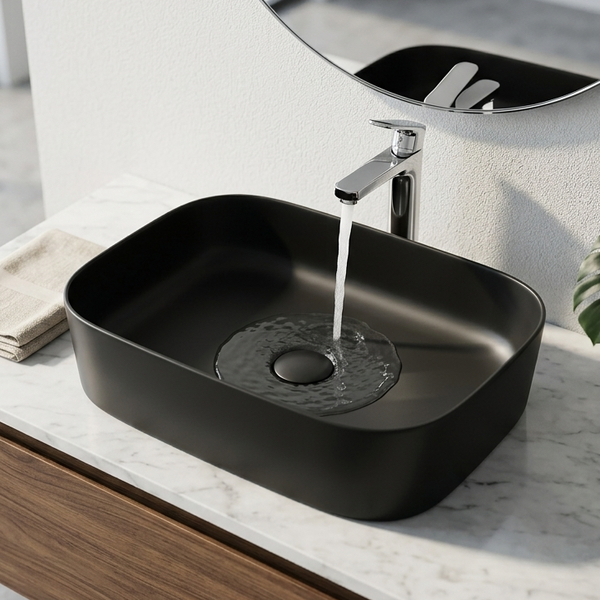 Bassino Modern Melamine Wash Basin | Stylish Countertop Wash Basin for Bathroom–400x320x110 mm Black