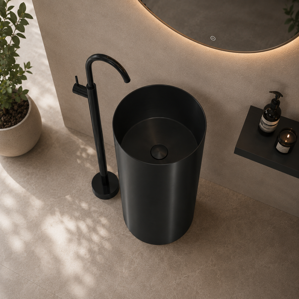 Metal Pedestal Wash Basin,size-16x16x33 Inch Black