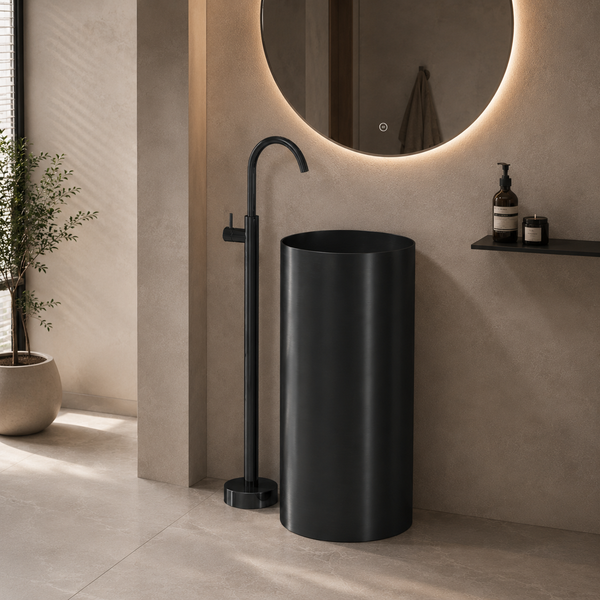 Metal Pedestal Wash Basin,size-16x16x33 Inch Black