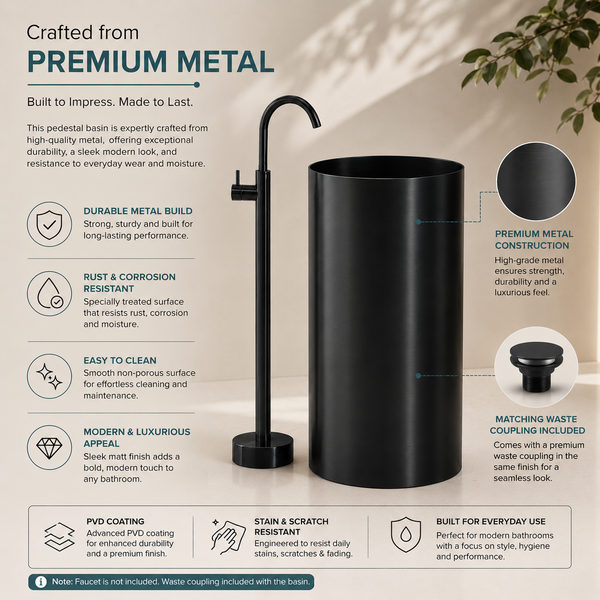 Metal Pedestal Wash Basin,size-16x16x33 Inch Black