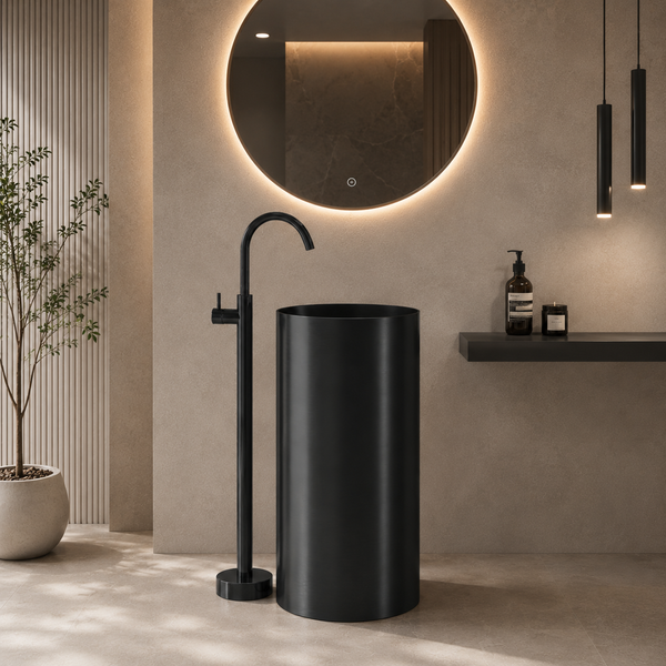 Metal Pedestal Wash Basin,size-16x16x33 Inch Black