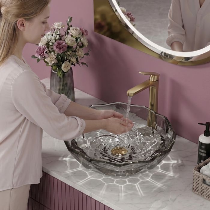 Black Round Transparent Glass Wash Basin