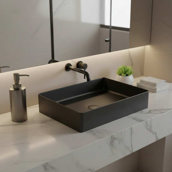 Bassino Modern Stainless Steel Wash Basin | Stylish Countertop Wash Basin for Bathroom–500x350x120 mm Black