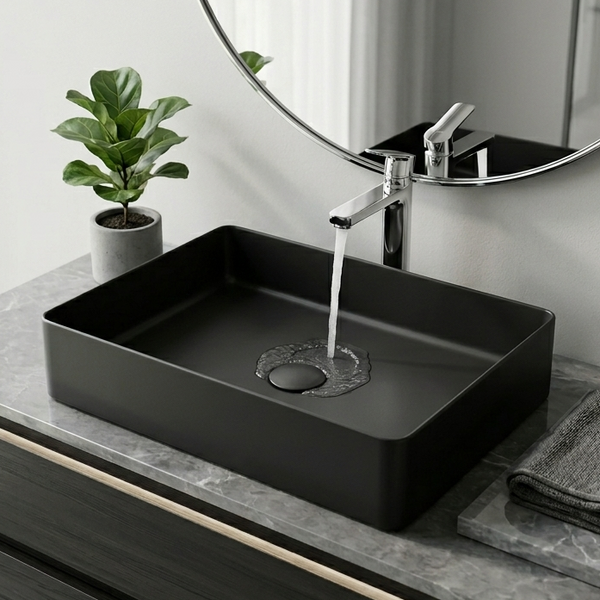 Bassino Modern Stainless Steel Wash Basin | Stylish Countertop Wash Basin for Bathroom–500x350x120 mm Black