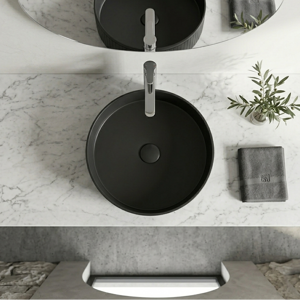 Bassino Modern Stainless Steel Wash Basin | Stylish Countertop Wash Basin for Bathroom–400x400x130 mm Black