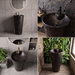 Black marble-effect ceramic pedestal wash basin with tapered freestanding design, integrated bowl and 390 × 390 × 820 mm size for modern luxury bathrooms.