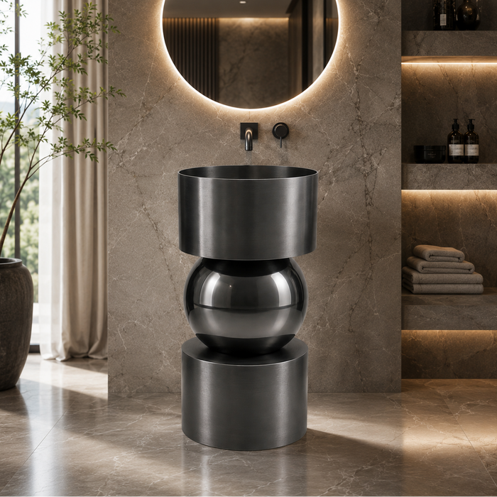 Black metal globe pedestal wash basin 