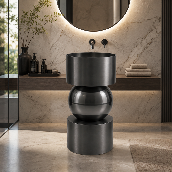 Black metal globe pedestal wash basin 