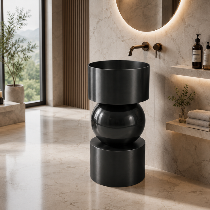 Black metal globe pedestal wash basin 