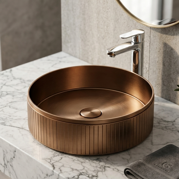 Bassino Modern Stainless Steel Wash Basin | Stylish Countertop Wash Basin for Bathroom–400x400x130 mm Bronze