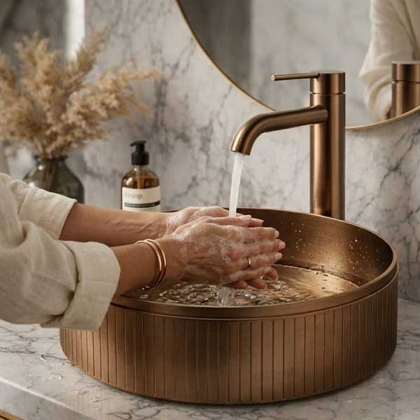 Bassino Modern Stainless Steel Wash Basin | Stylish Countertop Wash Basin for Bathroom–400x400x130 mm Bronze