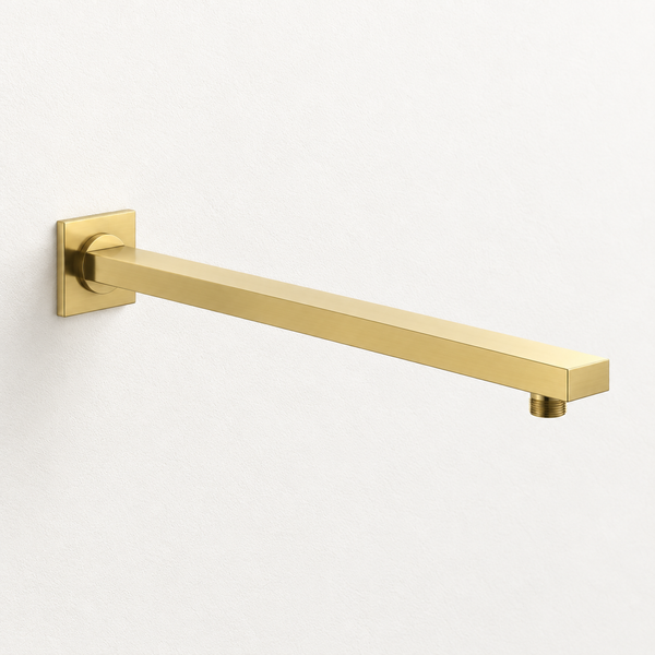 Serveo By Bassino 16-Inch Brush Gold Flat Brass Shower Arm | 400 mm Wall-Mounted Arm for Overhead Rain Showers