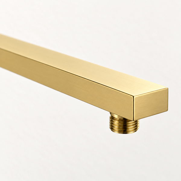 Serveo By Bassino 16-Inch Brush Gold Flat Brass Shower Arm | 400 mm Wall-Mounted Arm for Overhead Rain Showers