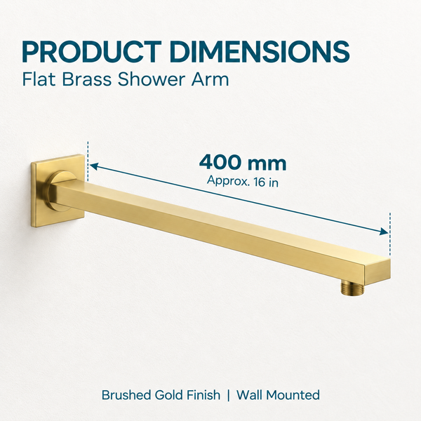 Serveo By Bassino 16-Inch Brush Gold Flat Brass Shower Arm | 400 mm Wall-Mounted Arm for Overhead Rain Showers
