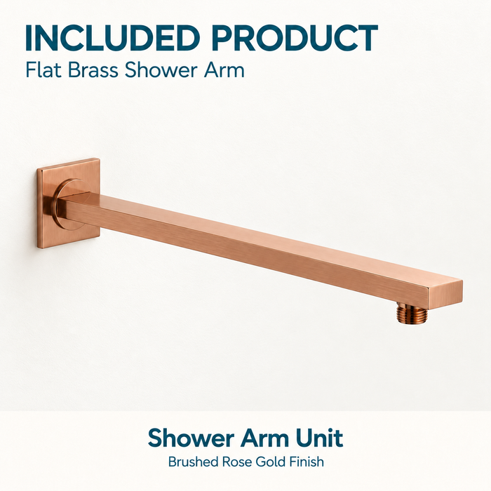 Serveo By Bassino 16-Inch Brush Rose Gold Flat Brass Shower Arm | 400 mm Wall-Mounted Arm for Overhead Rain Showers