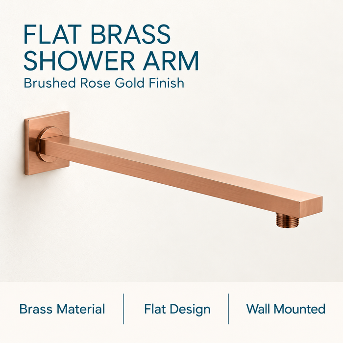 Serveo By Bassino 16-Inch Brush Rose Gold Flat Brass Shower Arm | 400 mm Wall-Mounted Arm for Overhead Rain Showers