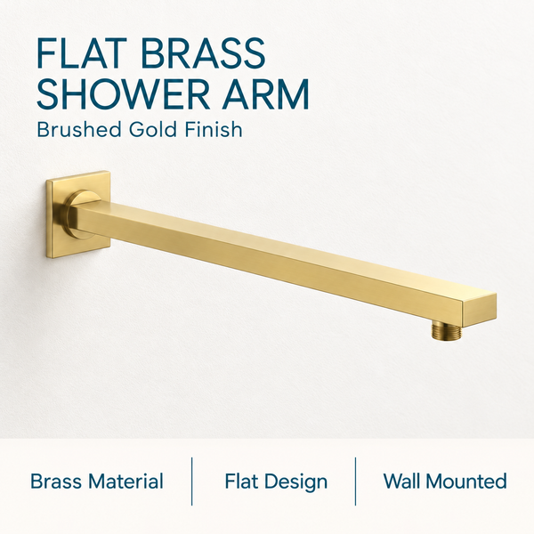 Serveo By Bassino 16-Inch Brush Gold Flat Brass Shower Arm | 400 mm Wall-Mounted Arm for Overhead Rain Showers