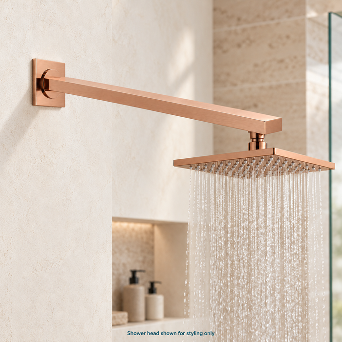 Serveo By Bassino 16-Inch Brush Rose Gold Flat Brass Shower Arm | 400 mm Wall-Mounted Arm for Overhead Rain Showers