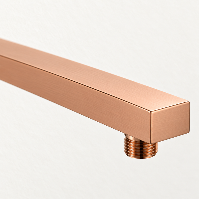 Serveo By Bassino 16-Inch Brush Rose Gold Flat Brass Shower Arm | 400 mm Wall-Mounted Arm for Overhead Rain Showers