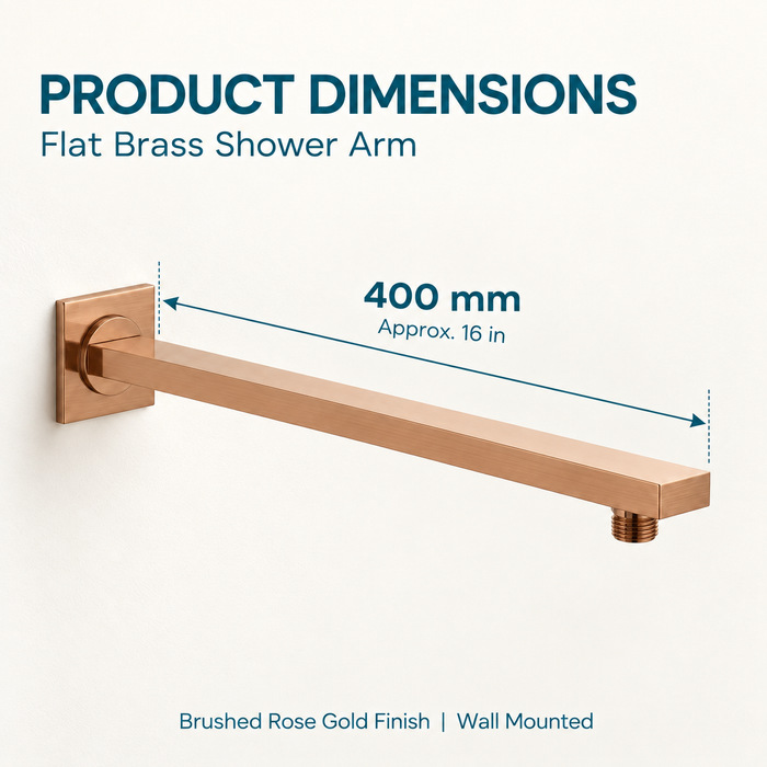 Serveo By Bassino 16-Inch Brush Rose Gold Flat Brass Shower Arm | 400 mm Wall-Mounted Arm for Overhead Rain Showers