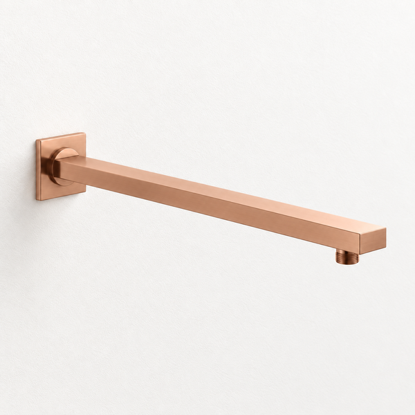 Serveo By Bassino 16-Inch Brush Rose Gold Flat Brass Shower Arm | 400 mm Wall-Mounted Arm for Overhead Rain Showers
