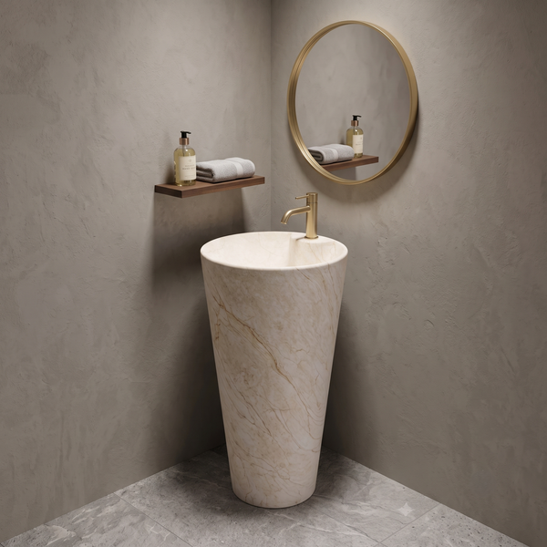 Ceramic Pedestal Wash Basin With Tap-Hole | Ivory | Matt | 15x15x32 Inch