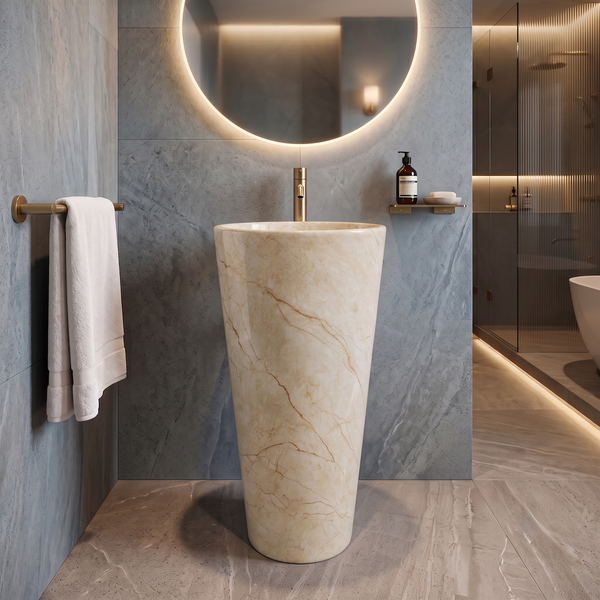 Ceramic Pedestal Wash Basin With Tap-Hole | Ivory | Matt | 15x15x32 Inch