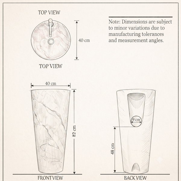 Ceramic Pedestal Wash Basin With Tap-Hole | Ivory | Matt | 15x15x32 Inch