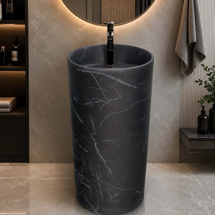 Ceramic Pedestal Wash Basin With Tap-Hole | Black