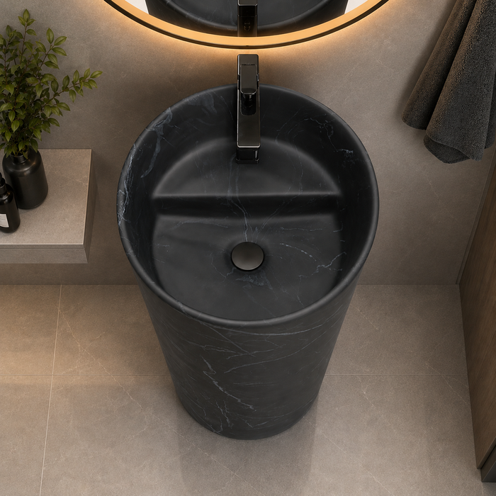 Ceramic Pedestal Wash Basin With Tap-Hole | Black