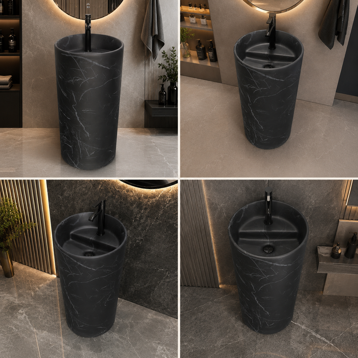 Ceramic Pedestal Wash Basin With Tap-Hole | Black