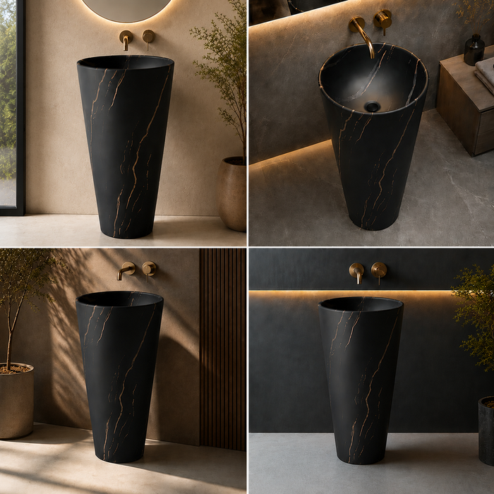 Ceramic Pedestal Wash Basin With Tap-Hole | Black