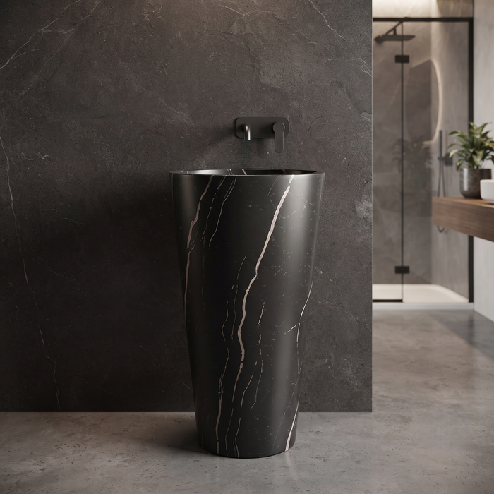 Ceramic Pedestal Wash Basin With Tap-Hole | Black