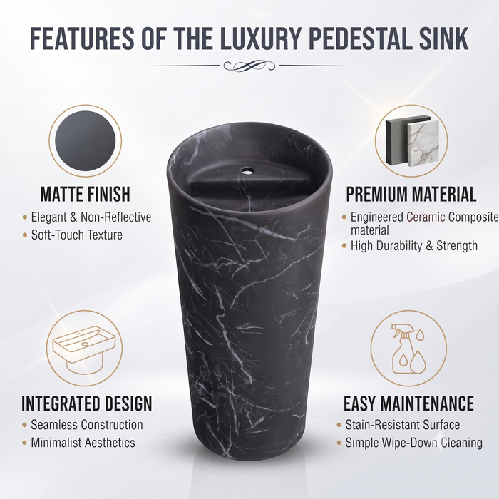 Ceramic Pedestal Wash Basin With Tap-Hole | Black