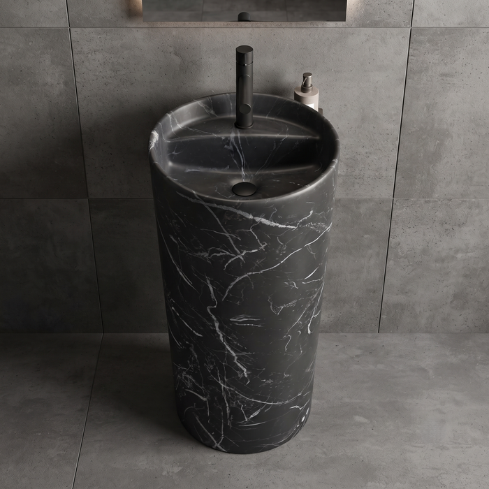 Ceramic Pedestal Wash Basin With Tap-Hole | Black