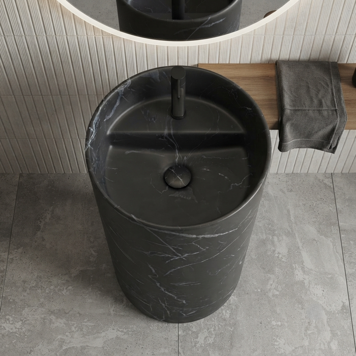 Ceramic Pedestal Wash Basin With Tap-Hole | Black