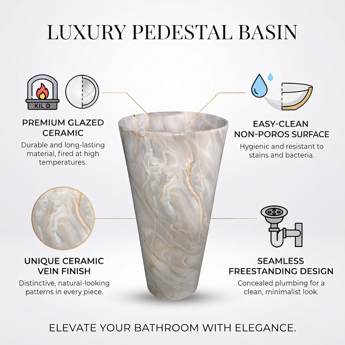 Ceramic Pedestal Wash Basin With Tap-Hole | Grey