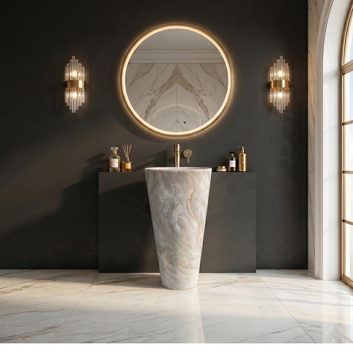 Ceramic Pedestal Wash Basin With Tap-Hole | Grey