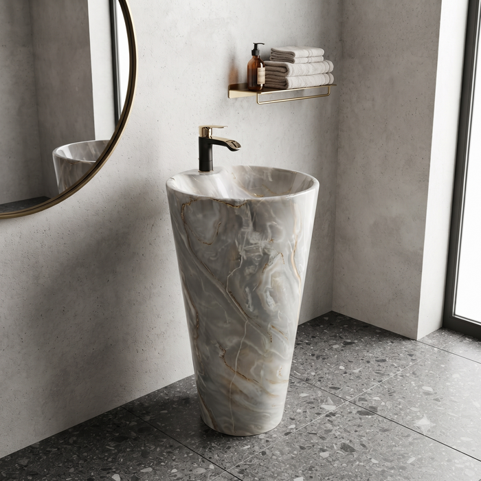 Ceramic Pedestal Wash Basin With Tap-Hole | Grey