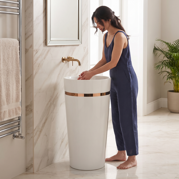 Premium Ceramic Pedestal Wash Basin 17x17x33 Inches | Glossy White