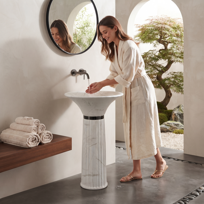 Ceramic Pedestal Wash Basin | White