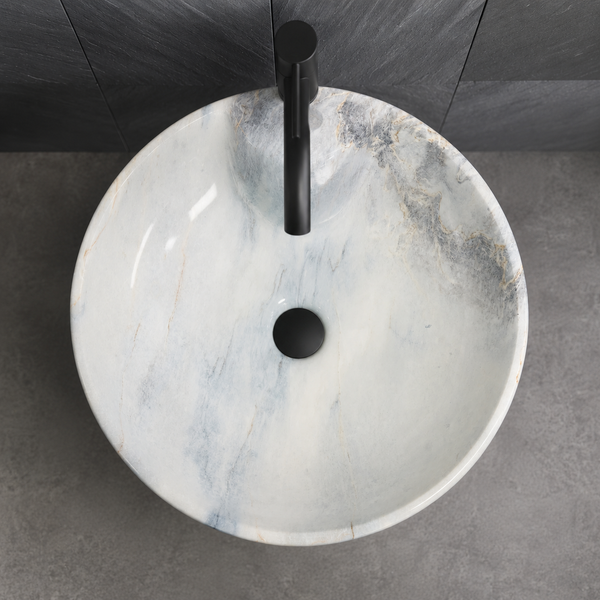 Ceramic Pedestal Wash Basin With Tap-Hole | Blue Mix Marble | Glossy | 18x18x33 Inch